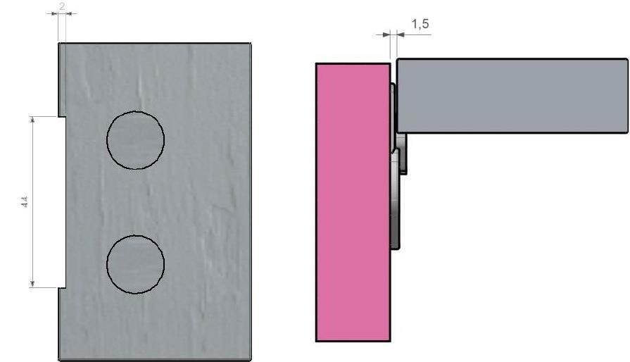 Regolazione allontanamento anta/fianco: La distanza tra anta e fianco è di 3,5 mm.