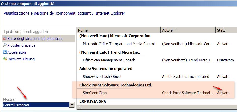 Installazione componente Active-x Explorer durante il primo collegamento al portale tenta di scaricare e installare il componente di Connectra o