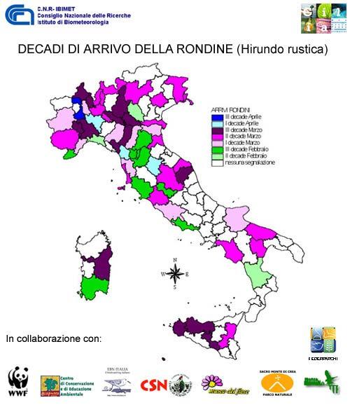 Migrazioni: arrivo delle rondini in Italia 2004 Nel 2004 le prime Rondini sono state avvistate già dalla II decade di febbraio in varie province