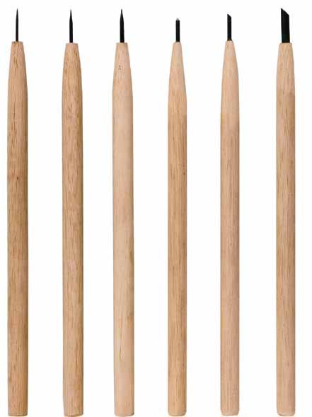 strumenti per l incisione 8 diverse punte in acciaio temperato saldamente inserite in manici di legno.
