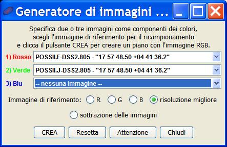 Nella finestra rgb indichiamo un immagine per il canale rosso e l altra per il canale verde. Cliccando crea otteniamo una nuova immagine.