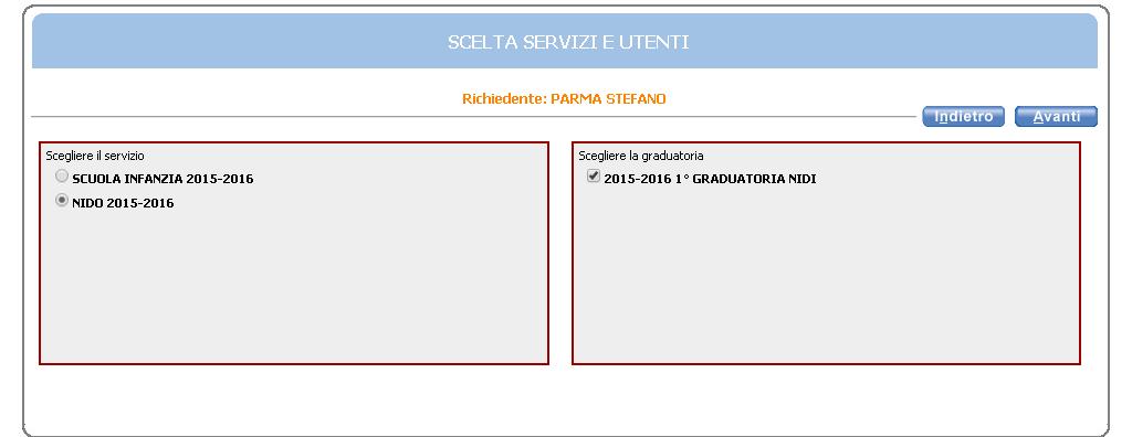 Passo 1) Nel primo riquadro grigio spuntare nido 2015-2016 Passo 2) nel secondo riquadro grigio spuntare su 2016-2017 1 a graduatoria nidi o 2 a graduatoria