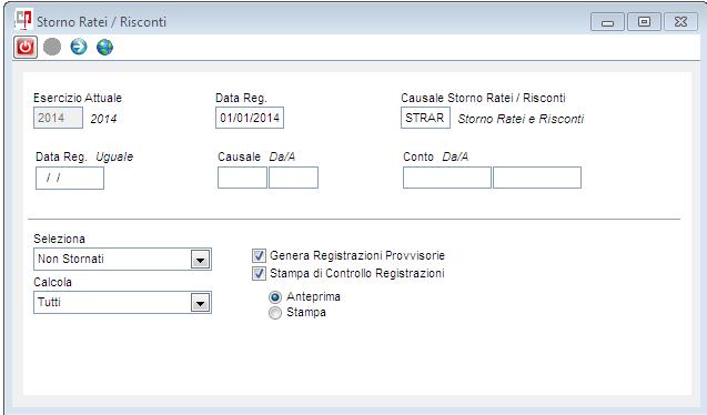 Storno Ratei e Risconti Dal menu Ratei e Risconti è anche possibile lanciare la procedura di Storno Ratei e Risconti.