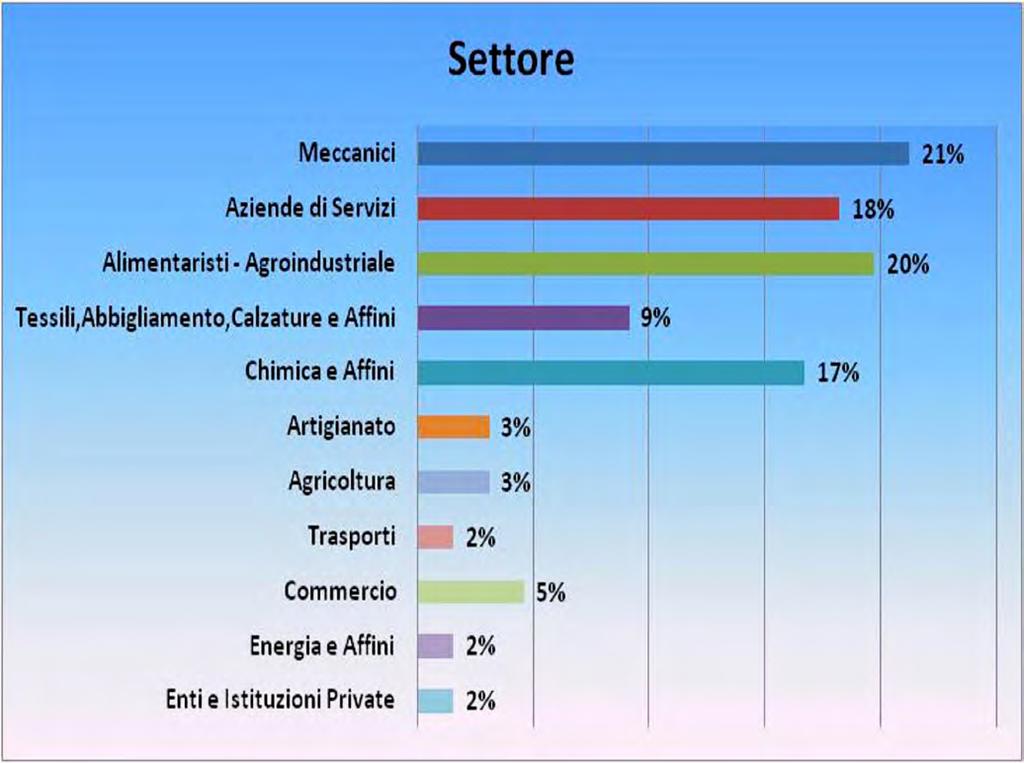 Grafico 57- Distribuzione per Settore (% sul totale degli accordi sulla Formazione nel 2013-14) Dati OCSEL Osservatorio sulla contrattazione di 2 livello CISL Nazionale Dal punto di vista