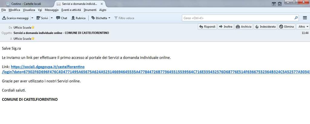 2.3 Al proprio indirizzo mail arriva un messaggio contenente un link per