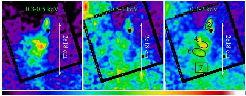 La scala di colori è lineare fra 0 e 1.2 10 3 s 1 bin 1, (0.3 0.5 kev e 0.5 1 kev), e fra 0 e 2.4 10 3 s 1 bin 1, per la banda 0.3 2 kev.