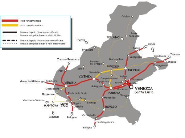 la linea Vicenza-Treviso-Portogruaro, parallela e alternativa alla tratta Vicenza-Venezia- Portogruaro(-Trieste-Villa Opicina), che evita l attraversamento del nodo di Venezia; la linea