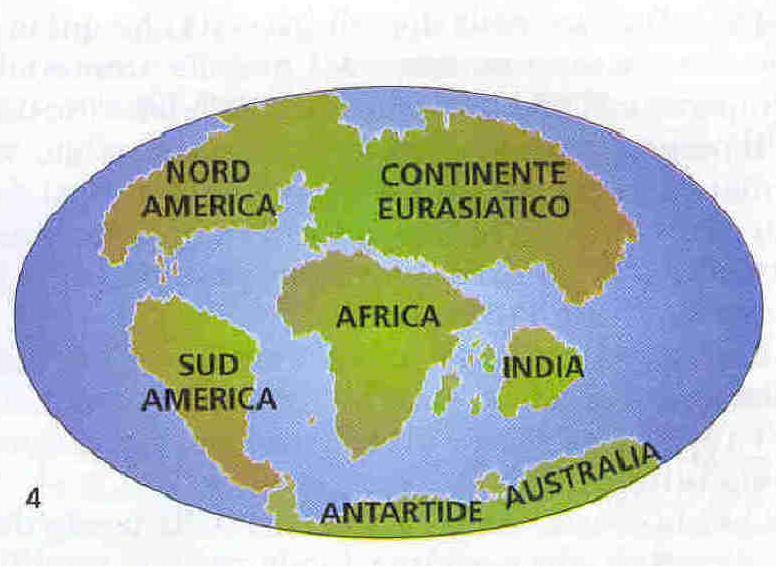 Laurasia e terra di Gondwana, spostandosi, si fratturarono ulteriormente