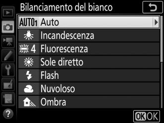 134 Regolazione fine del bilanciamento del bianco Con impostazioni diverse da K (Temperatura di colore), è possibile effettuare una "regolazione fine" del bilanciamento del bianco in modo da