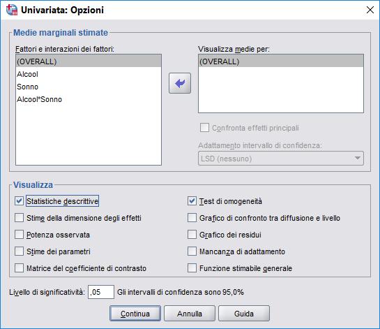 Univariata: Opzioni G. Rossi (Dip.