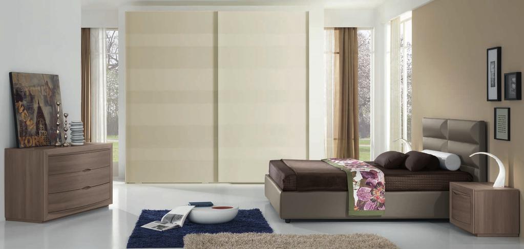 SN111 OLMO MEDIO MID ELM 56 / 57 GRUPPO EGO OLMO MEDIO, LETTO PRISMA ECOPELLE VISONE, ARMADIO SCORREVOLE COLOR TORTORA LUCIDO / TORTORA SATINATO L.