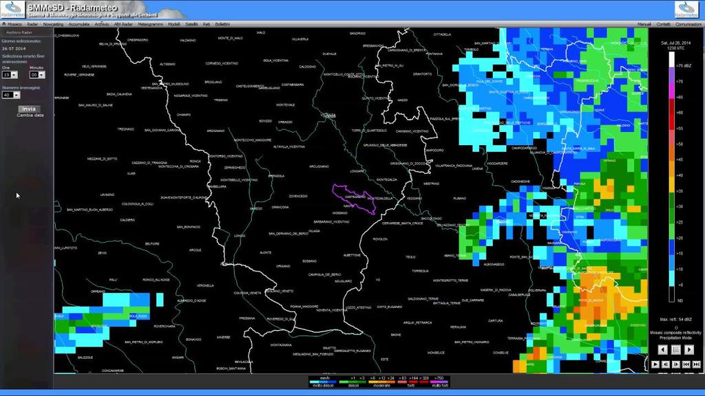 INTEGRAZIONE DATI PLUVIOMETRI + RADAR I dati radar consentono l individuazione delle aree interessate