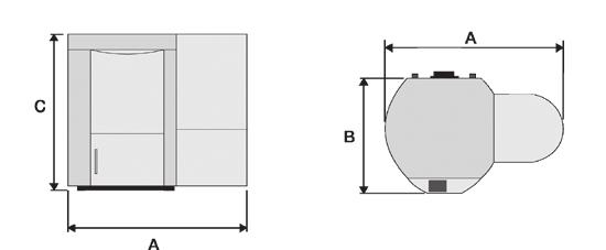 Dati tecnici Pelletti L103 L153 L203 L253 L323 MAXI kw 10 15 20 25 31 56 Larghezza con bruciatore (A) mm 1266 1266 1266 1315 1315 1410 Profondità
