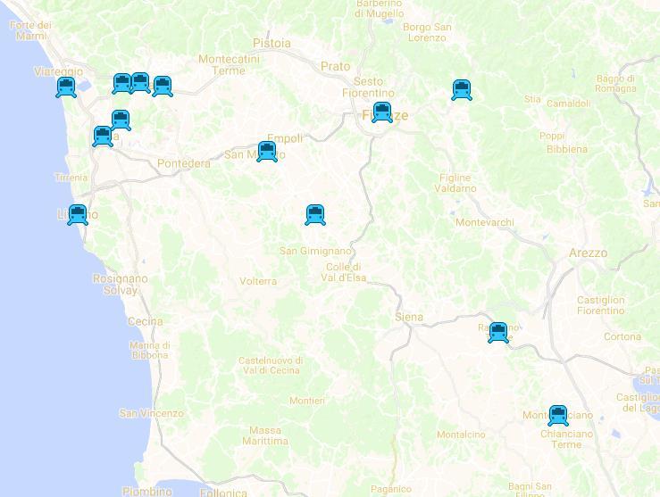 TRATTI DI LINEA/LUOGHI INTERESSATI DALLE SEGNALAZIONI Torre del Lago Bivio Montuolo Lucca Pisa San Rossore San Giuliano Lucca-Tassignano 3 Ponte a Elsa-Granaiolo Rufina-Contea Londa Firenze