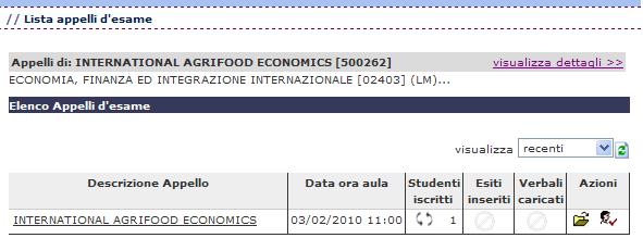 Selezionare quindi l insegnamento che interessa tramite l icona della matita sulla destra.