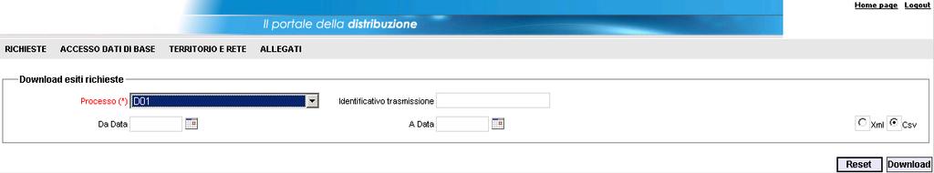 Se è la prima volta che si scarica l esito in questione, non devono essere valorizzati i campi Da data download e A data download.