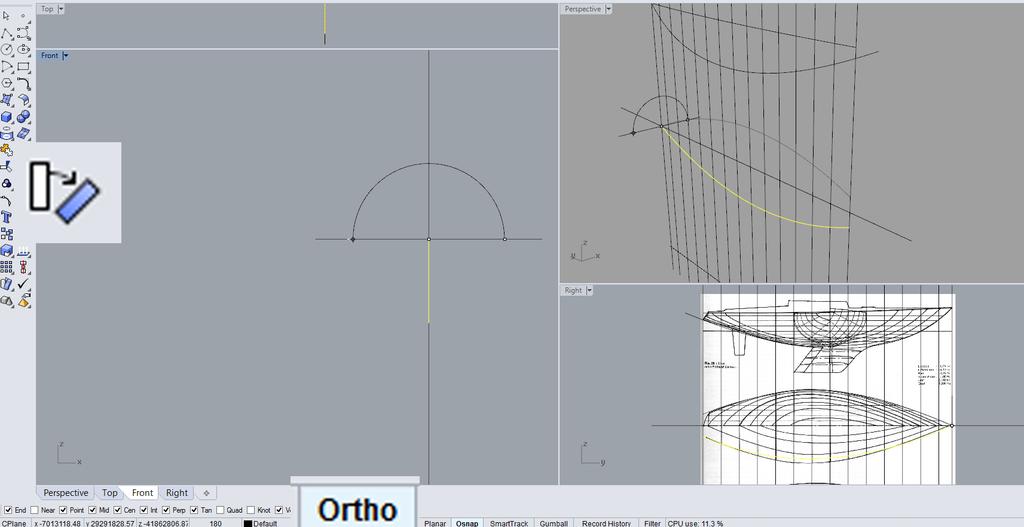 Procediamo, lavorando sulla finestra Perspective, dal menù a tendina Curve selezioniamo il comando Curve From 2 Views e selezioniamo