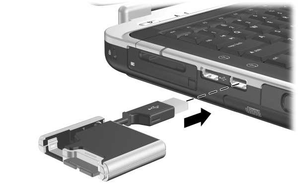 Unità disco 2. Inserire il connettore del cavo USB nella porta USB del notebook.