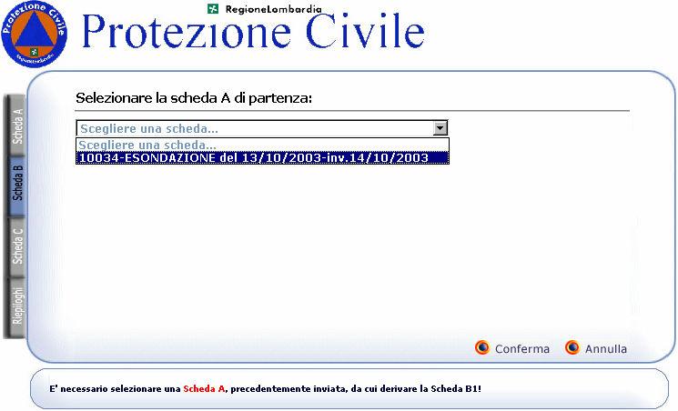 Figura 9 All atto della selezione di una tipologia di scheda (nel nostro caso B1) il sistema visualizzerà una pagina nella quale sarà possibile selezionare il bottone Nuova.