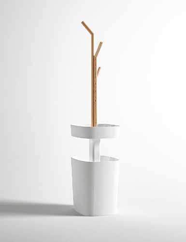 Fonte Contenitore doppio con alberello Double holder with tree ortabiancheria e portaoggetti, in Corian Glacier White, con