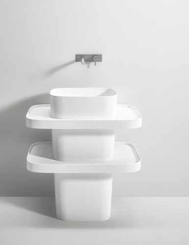Corian freestanding basin available with or without trays, inspired by the japanese style, where every object is