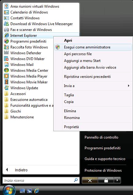 Funzionalità di protezione Per gli utenti di Windows Vista e Windows 7 con diritti di amministratore 7 a Fare clic sul pulsante e selezionare Tutti i programmi.