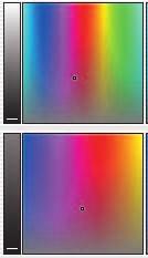 saturazione («S») La segnalazione (brevi linee nelle colonne, piccoli punti nei campi cromatici) mostrano le posizioni esatte dei punti luce/ombra nello spazio cromatico Le linee, così come anche i