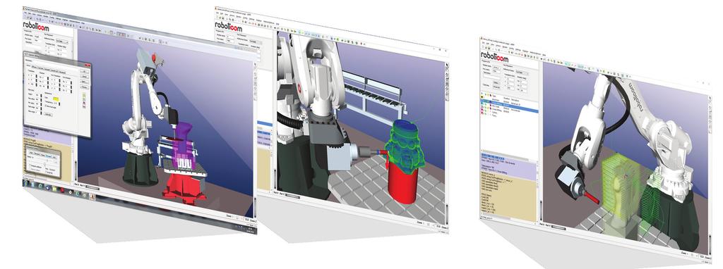 specifiche per il settore della fresatura del marmo, come la carotatura e la sgrossatura con disco seguire le fasi di lavorazione visualizzando i movimenti 3D del robot nella cella simulare in 3D la
