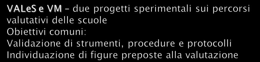 PROGETTO VALeS: (Valutazione e sviluppo) L autovalutazione costituisce il primo step di una valutazione integrata (interna-esterna) ai fini del miglioramento (Dal documento Le logiche generali del