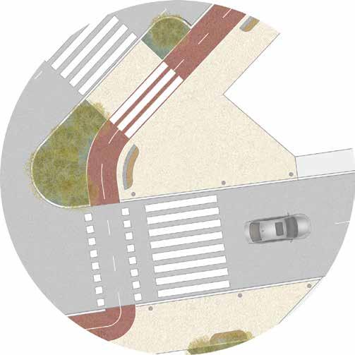 Particolare attenzione è dedicata agli attraversamenti pedonali che potranno essere portati alla quota dei marciapiedi o segnalati in modo adeguato.