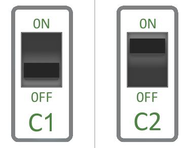 Switching elements: - Button for switching between normal and programming operating mode - Lever switches for manual operation of the channels (tool necessary) Thanks to the lever switches located on