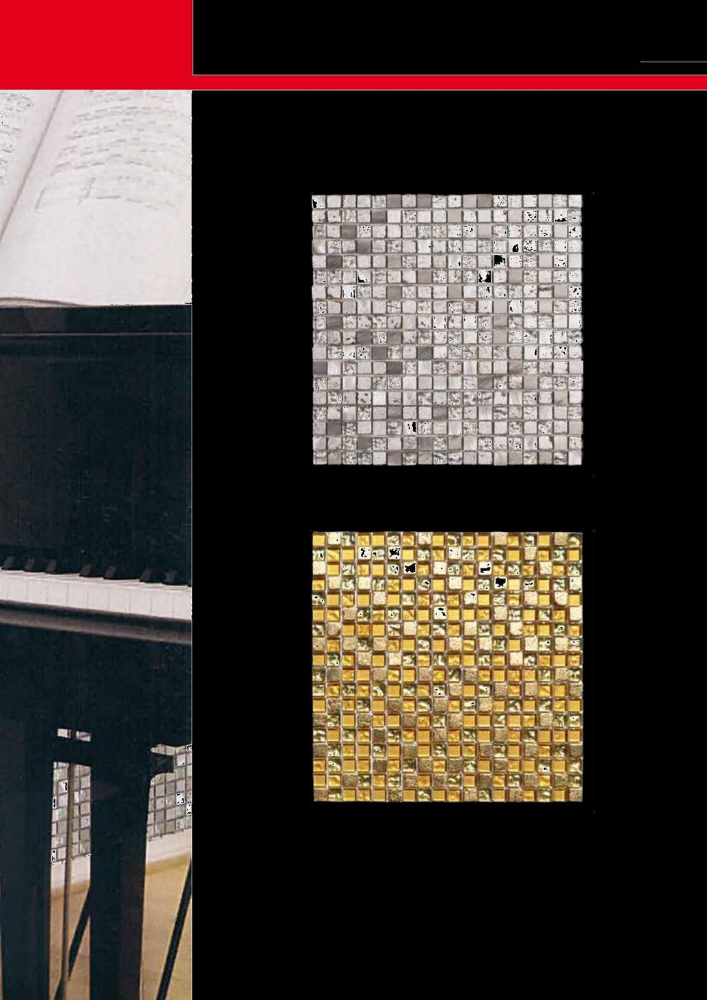 Mosaico Dorato 131 ALBA ARGENTO VETRO ALLUMINIO 30x30 cm tessere 1,5x1,5 300/mq ALBA ORO VETRO MARMO 30x30 cm tessere 1,5x1,5 296/mq * Da impiegare