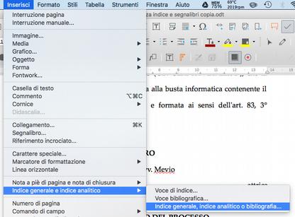 7) Collocarsi sul documento nel punto in cui si vuol far apparire l indice, ad es.
