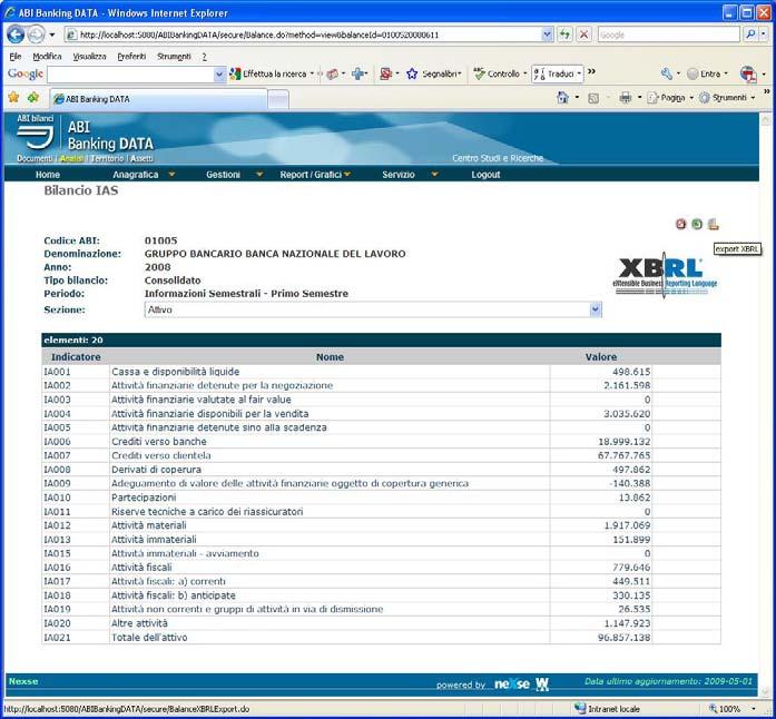 (3) Nella sezione ANALISI, menu SERVIZIO, è disponibile un nuovo comando GENERA XBRL attraverso il