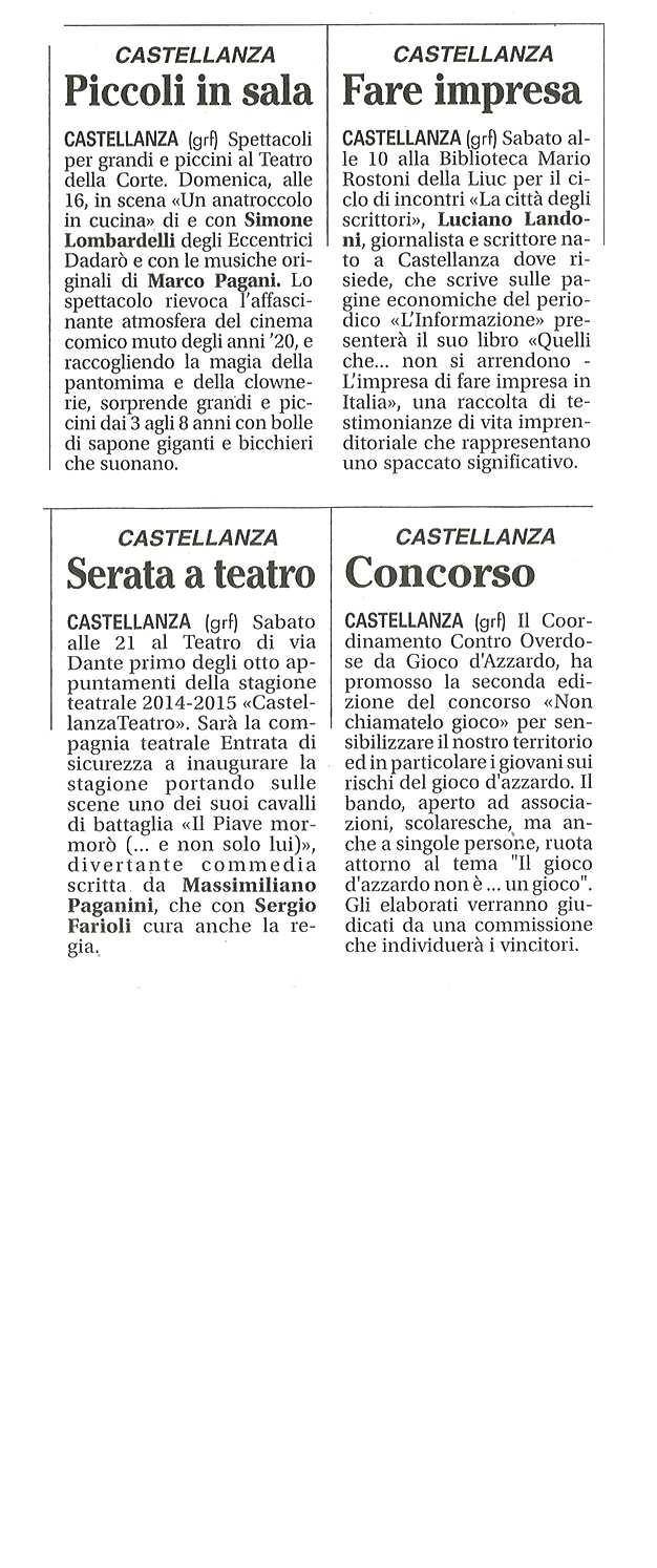 PICCOLI IN SALA / FARE IMPRESA / SERATA A TEATRO / CONCORSO pubblicato il 17/10/2014