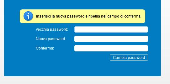 47 di 58 Dopo aver cliccato la voce cambia password apparirà la seguente finestra: Inserire la vecchia password