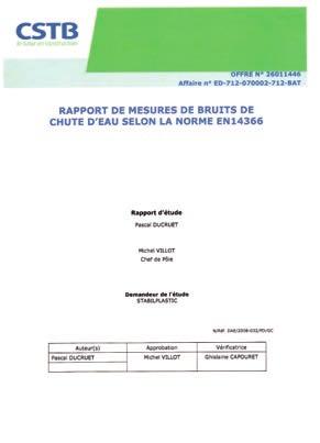 RAPPORT DE MESURES DE BRUITS DE CHUTE D'EAU SELON LA NORME EN 14366 TIPO Stabil Confort-FA