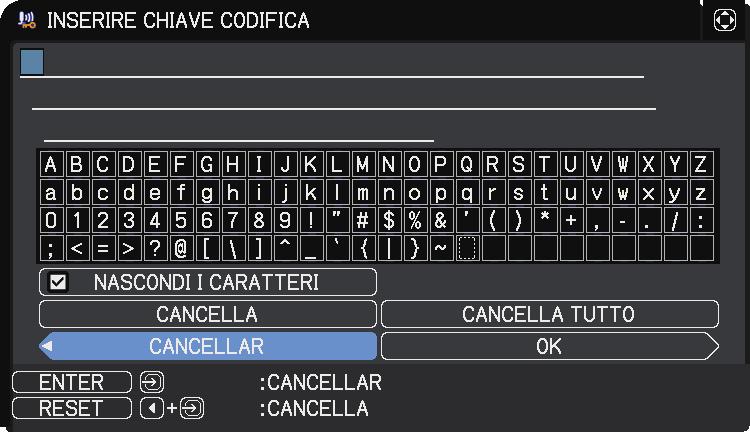 2. Connessione alla rete Voce icona Descrizione Descrizione Il proiettore è connesso alla rete wireless. La rete wireless è codificata. Potenza del segnale. INSTALLAZIONE RETE / INSTALLAZ.