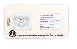 565 568 565 DIAMANTE CERTIFICATO IN BLISTER diamante taglio brillante ct 2,69 sigillato in blister, accompagnato da certificato Cisgem, Milano n.48096 del 2008.11.