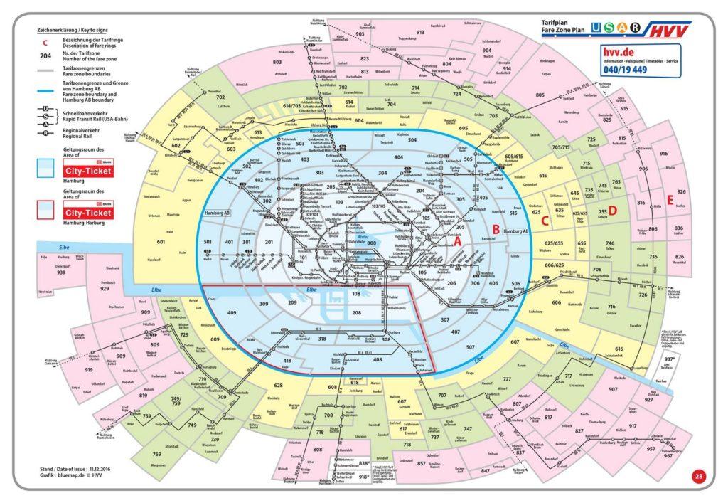 Il centro di Amburgo è tutto nella zona A negli anelli 1 e 2. L aeroporto invece è a cavallo fra la zona A e B.