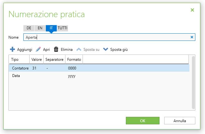 Pratica La sezione Pratica della schermata di configurazione consente di configurare le tipologie di pratiche, le tipologie di parti, le regole di verifica dei conflitti e i profili dettagliati di