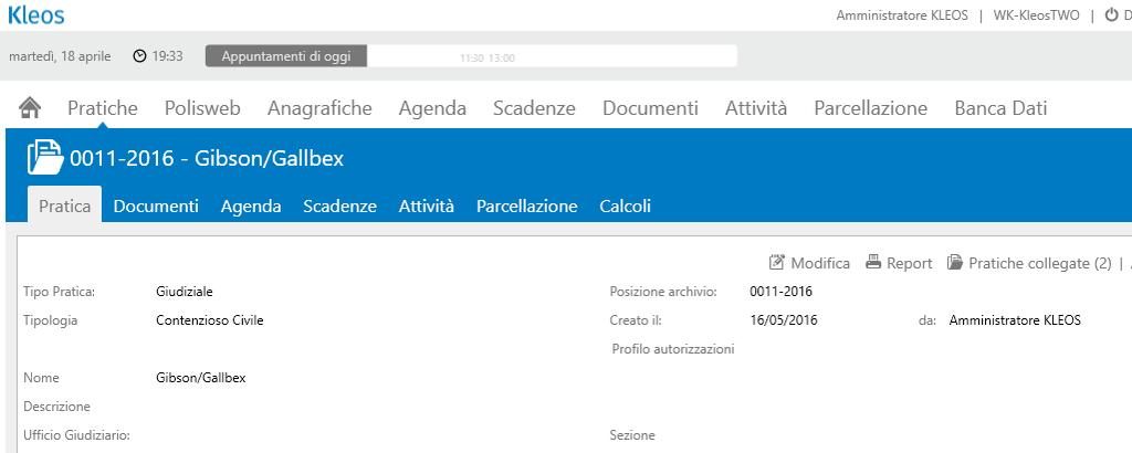 Segnalibro Generale - Riquadro informazioni generali Il riquadro delle informazioni generali contiene i dati descrittivi di base della pratica, come il tipo, il riferimento e la descrizione.