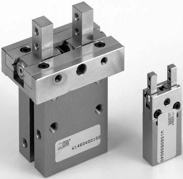 PIZE A 2 GRIFFE PARALLELE CO RULLI SERIE P2 Pinze a due griffe parallele con sistema di guida a ricircolo di rulli. Sistema a doppio effetto con possibilità di presa in entrambe i sensi della corsa.