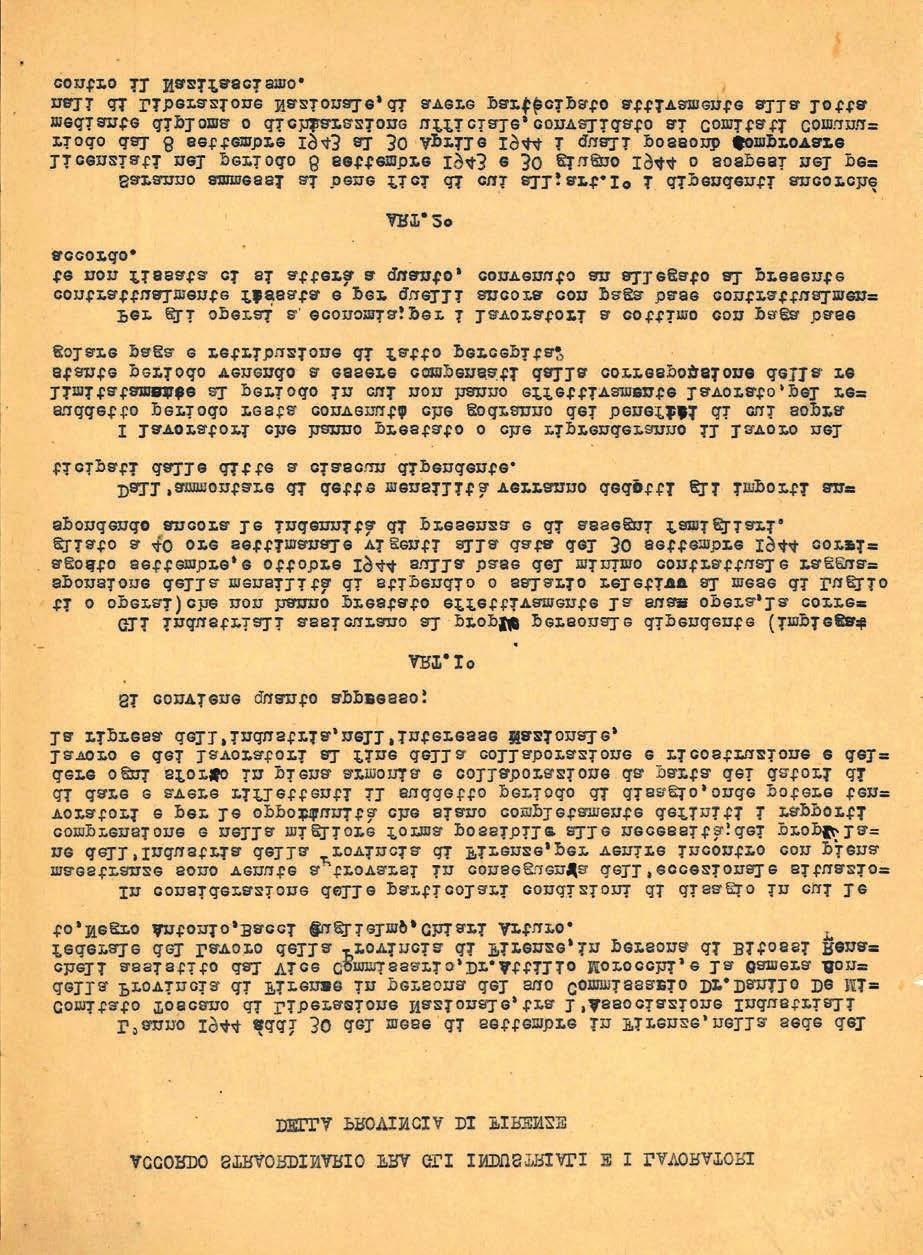 Il testo integrale dell accordo straordinario tra industriali e lavoratori della provincia di Firenze, subito dopo la Liberazione.