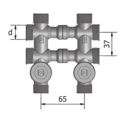 Coplanar manifol SY 4x4, all connections 3/4 M Eurokonus, ball taps with plastic protection plugs (re an blu). Diametro W4444434 4.44 3/4 2 124,60 4.