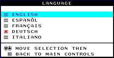 The OSD Controls 4) Premete il tasto per confermare la vostra selezione e ritornare alla finestra MAIN CONTROLS. Sarà evidenziato CLOSE MAIN CONTROLS.