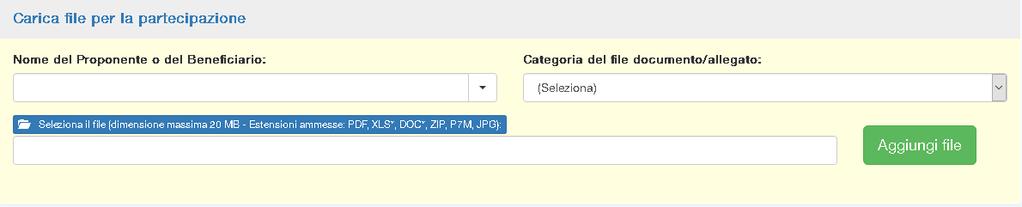 Caricamento dei documenti/file Per caricare i file è obbligatorio inserire due dati.