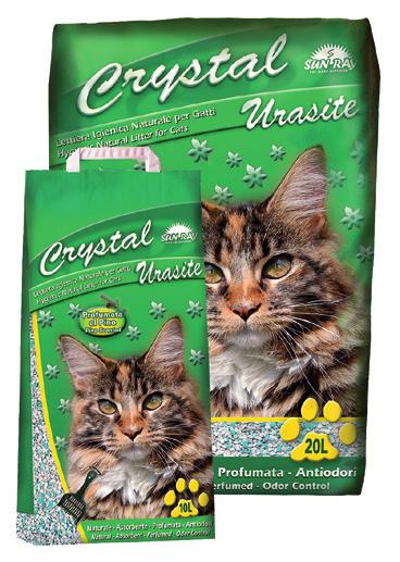 CRYSTAL Urasite Pino Crystal Urasite Pino della linea Sun Ray è una lettiera igienica per gatti a base di urasite ed argille naturali ad elevato potere assorbente di liquidi e odori.