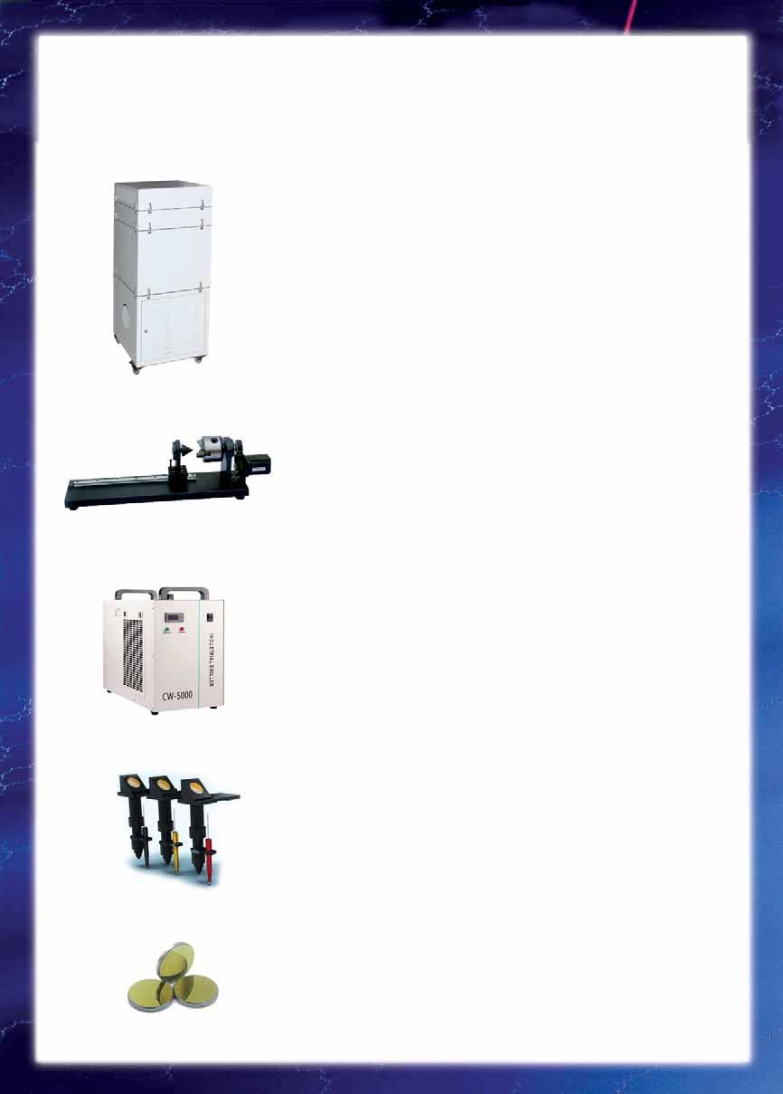 Laser CO 2 Marcatrici Laser Professionali ACCESSORI PRINCIPALI Sistema di filtraggio a tre stadi: pre-filtro, filtro HEPA ed il filtro chimico per i gas.