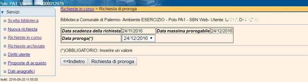 5.1.1 Richiedere una proroga L utente/lettore che ha ricevuto il documento in prestito, ha la possibilità, anche prima della scadenza, di richiedere una proroga sulla riconsegna del documento in